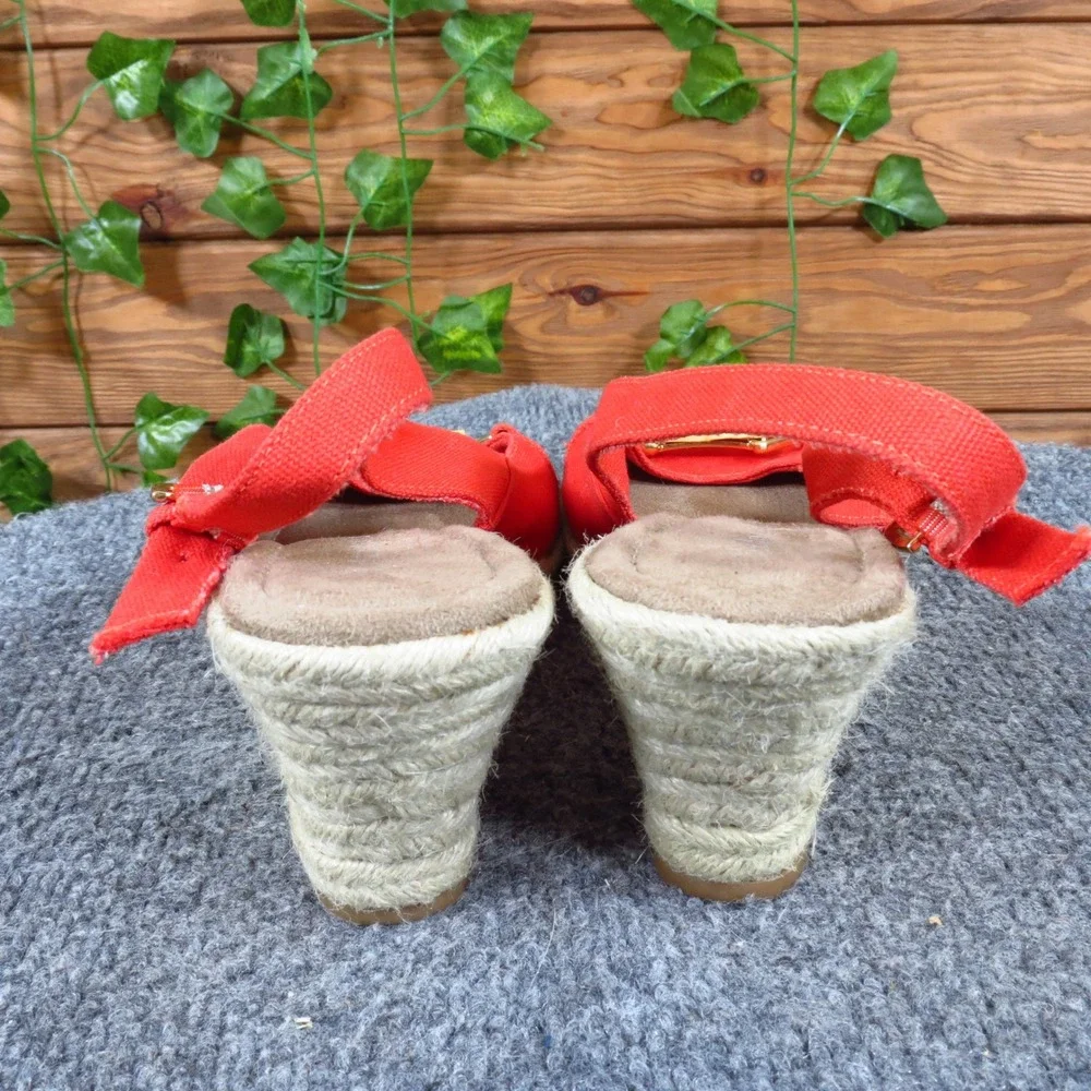 Coldwater Creek Women Espadrille Wedge Sandals Size 6.5 Summer Red Canvas Bamboo